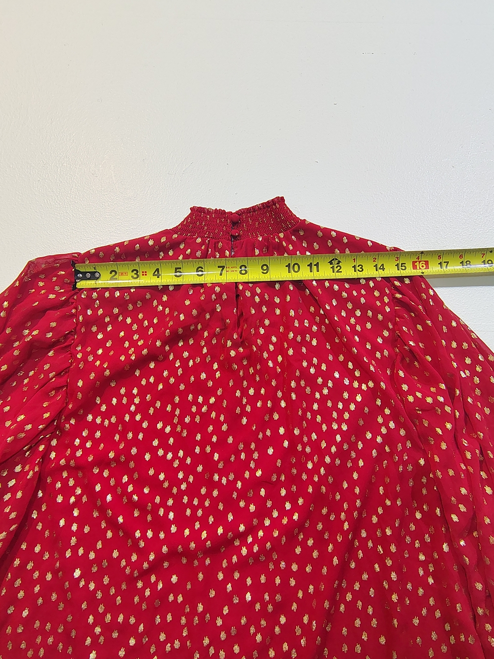 MSK Red Blouse with Gold Dot Accents and Statement Puff Sleeves - Picture 2 of 9